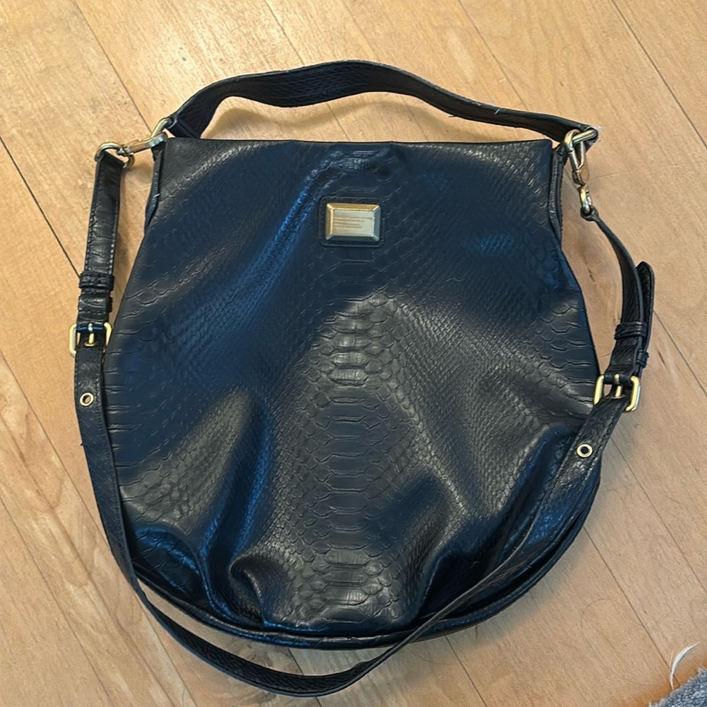 Marc Jacobs Black Embossed Leather Crossbody Bag with Gold Hardware